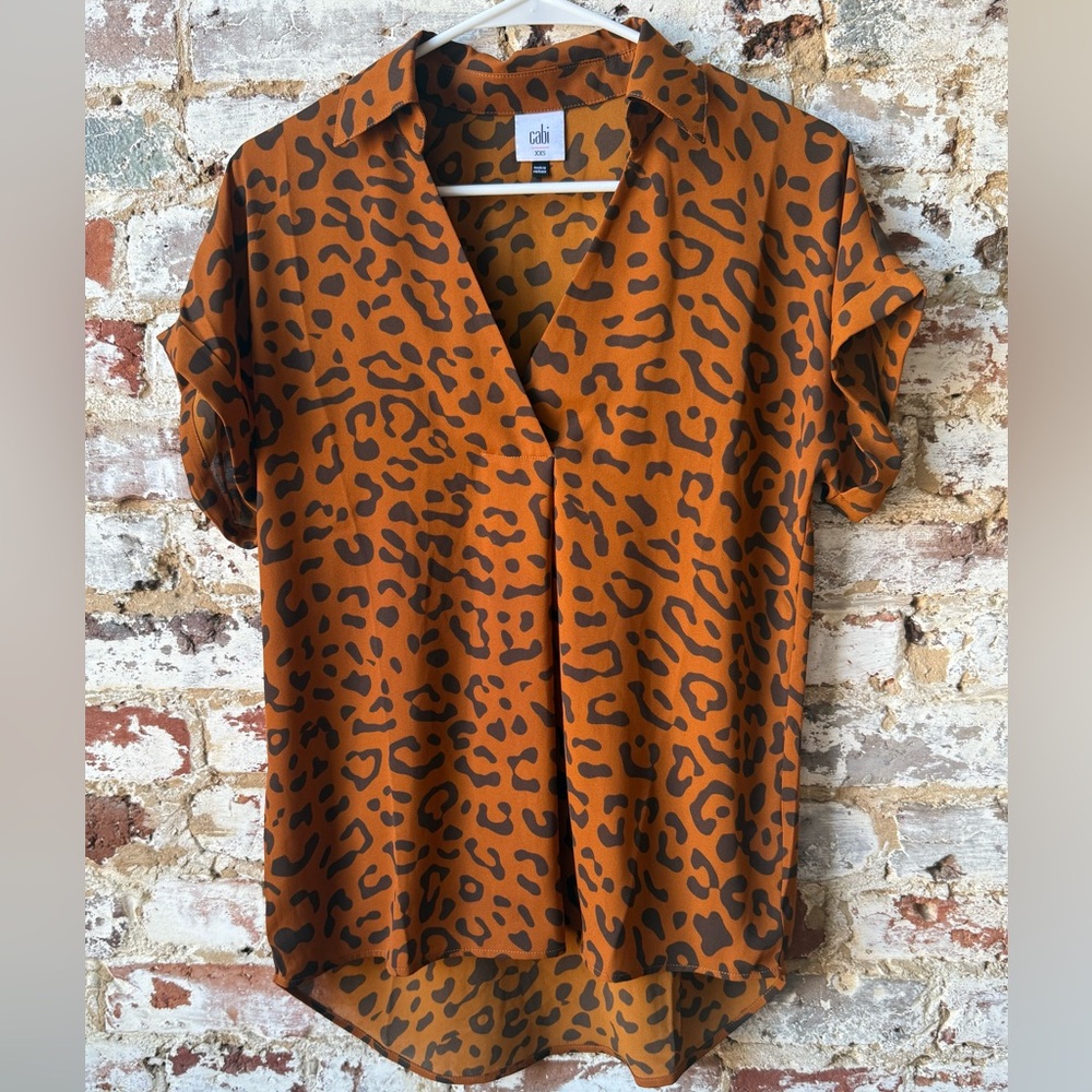 CAbi Women's Animal Print Blouse - Brown and Black
